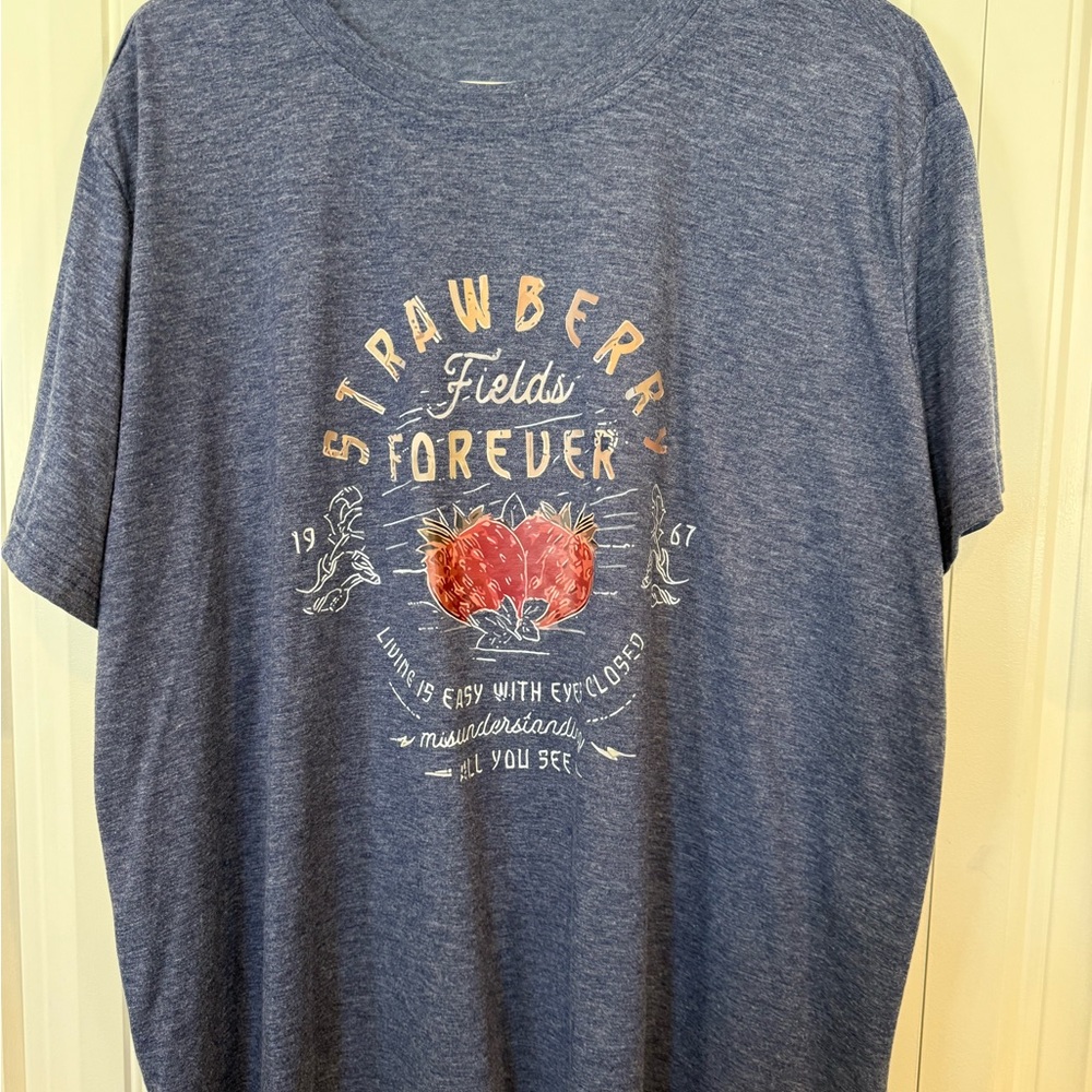 Women’s Blue 'Strawberry Fields Forever' Graphic T-Shirt Short Sleeve size 2X